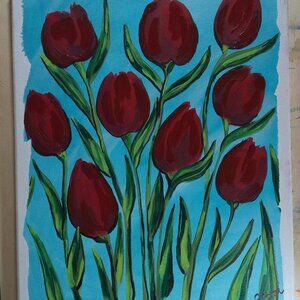 Untitled Floral Red Flowers Original Painting by Artist Rachael Potter
